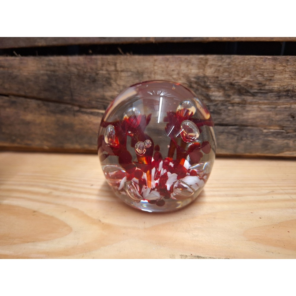 Vintage Prestige Red White Hand Blown Paper Weight Mid Century Modern